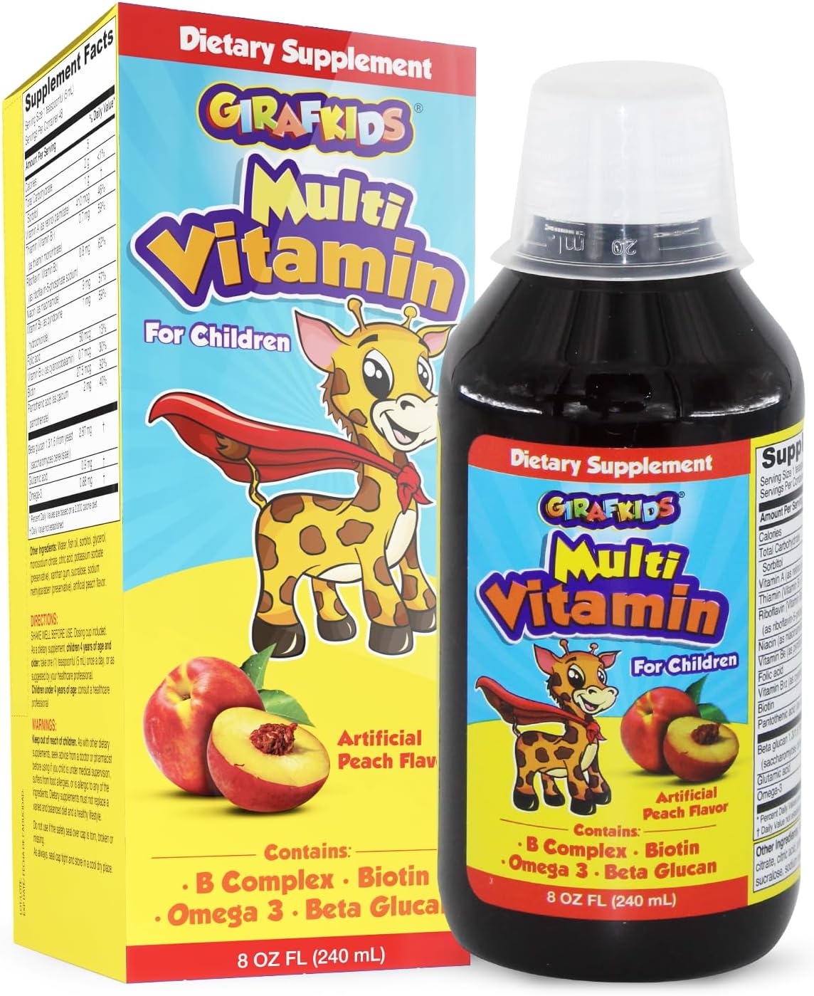 GirafKids Liquid Multivitamin for Children Aged 4+ - Daily Supplement with Omega-3, Beta Glucan & B Complex - 237 ml - görsel 1