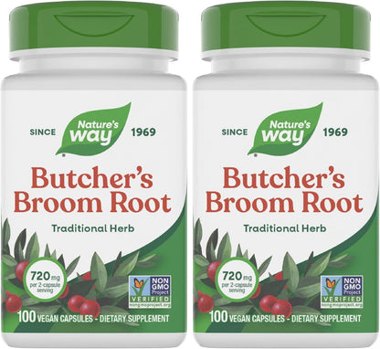 Nature's Way Butcher's Broom – Traditional Herbal Food Supplement, 720 mg, 100 Vegan Capsules