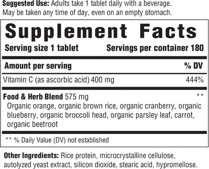 INNATE Response Formulae Vitamin C 400 mg – Whole Food Blend, Non-GMO, Vegan (180 Tablets)