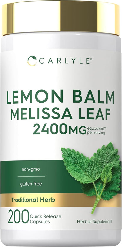 Carlyle Lemon Balm Capsules - 200 Count - Melissa Leaf Traditional Herbal Supplement - Super-Concentrated Extract - Non-GMO and Gluten-free