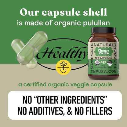Complete Natural Products Chanca Piedra Organic Capsules 500mg - Phyllanthus Niruri Stonebreaker Extract for Kidney, Gallbladder & Liver Support, 100 Vegan Capsules, Non-GM, Made in USA