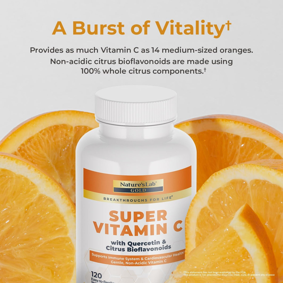 Nature's Lab Gold Super Vitamin C 1000 mg – Non-Acidic, with Bioflavonoids & Quercetin – 120 Capsules - görsel 3