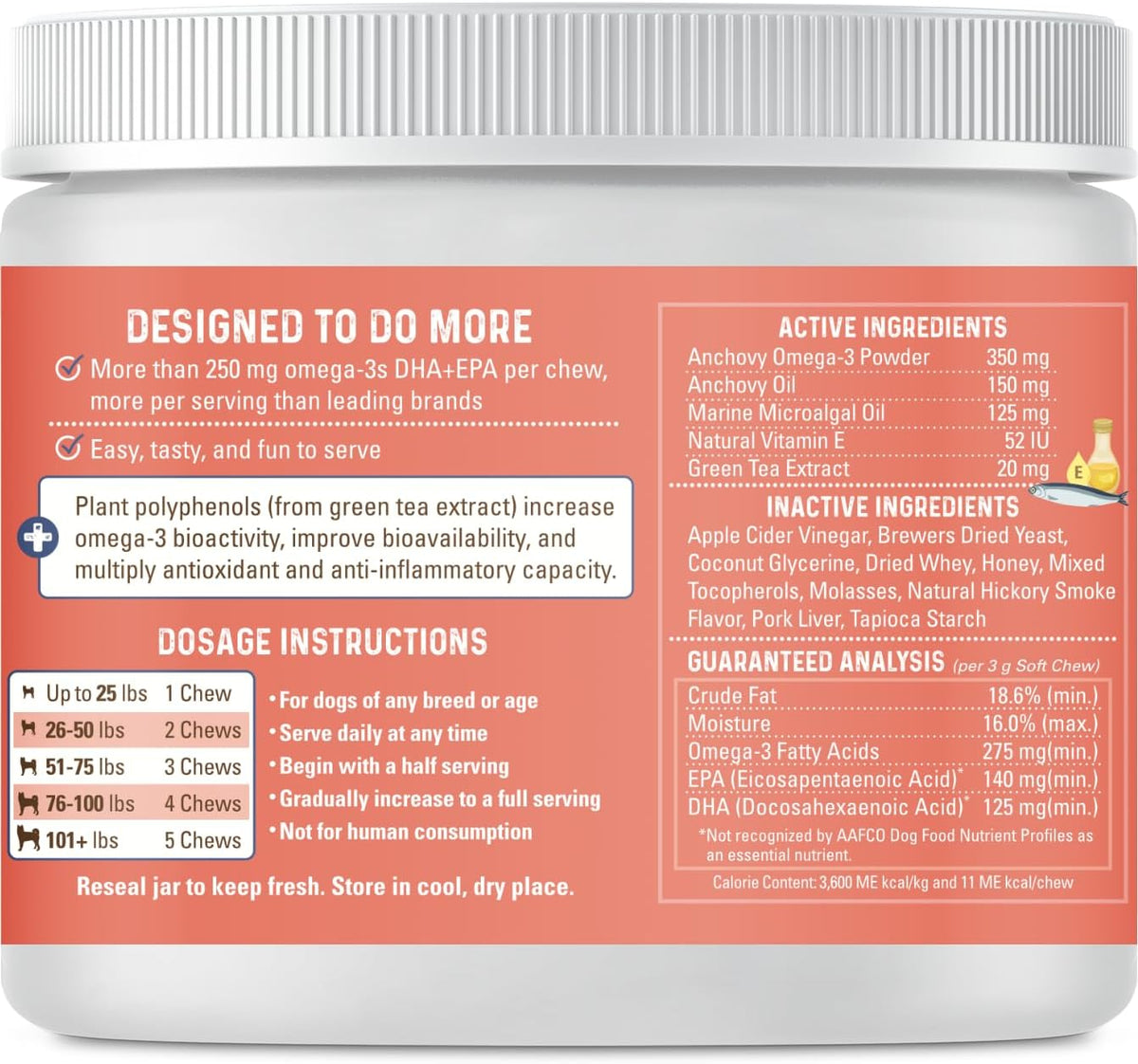 Bernie's OMG! Omegas Chews for Dogs - 5X Extra Strength DHA+EPA, Fish Oil, Healthy Skin & Coat, Allergy Relief, Joint Supplement (Pork Flavour) - görsel 2