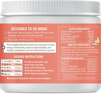 Bernie's OMG! Omegas Chews for Dogs - 5X Extra Strength DHA+EPA, Fish Oil, Healthy Skin & Coat, Allergy Relief, Joint Supplement (Pork Flavour)
