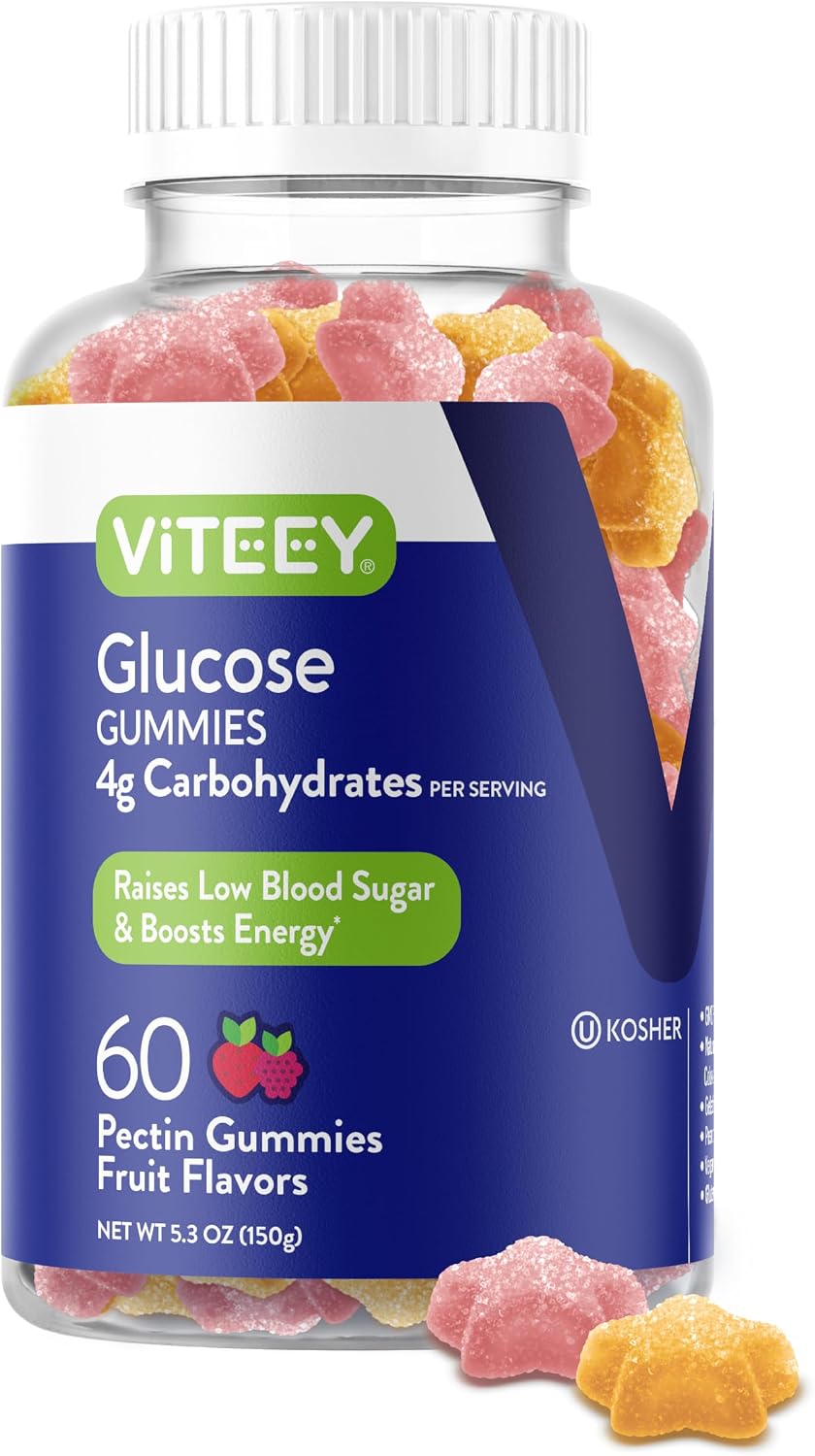 Viteey Glucose Gummies - 4g Carbohydrates, Fast Acting Energy & Blood Sugar Support - 60 Count - görsel 1