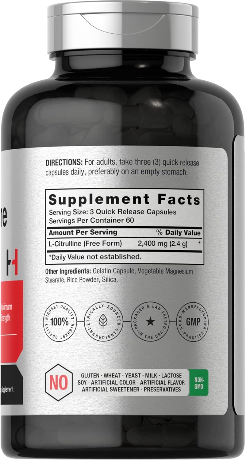 Horbaach L-Citrulline 2400mg – 180 Capsules – Maximum Strength Free Form Amino Acid Supplement - görsel 2