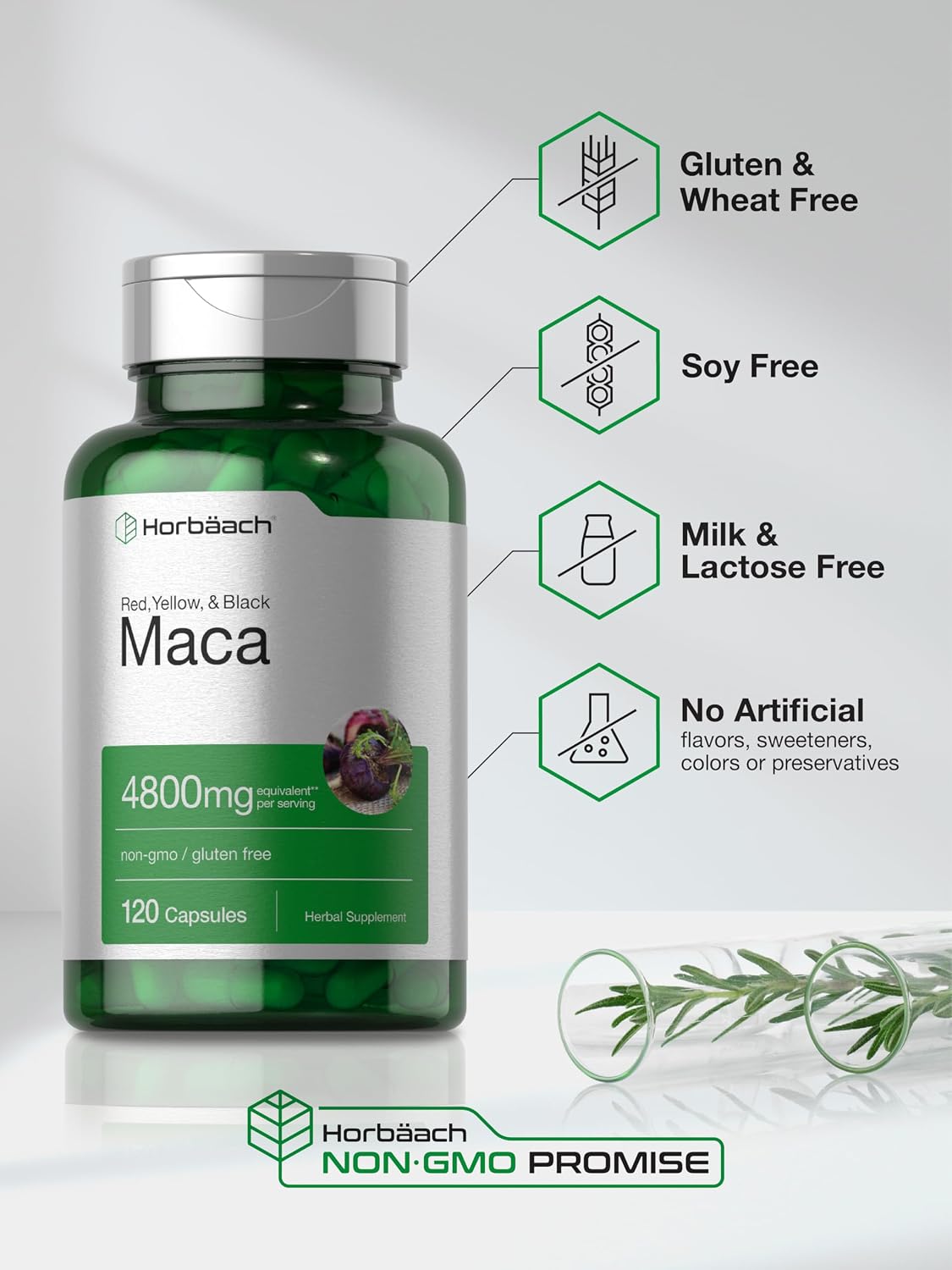 Horbäach Maca Root Capsules - High Potency Peruvian Maca Extract, 120 Quick-Release Capsules - görsel 5