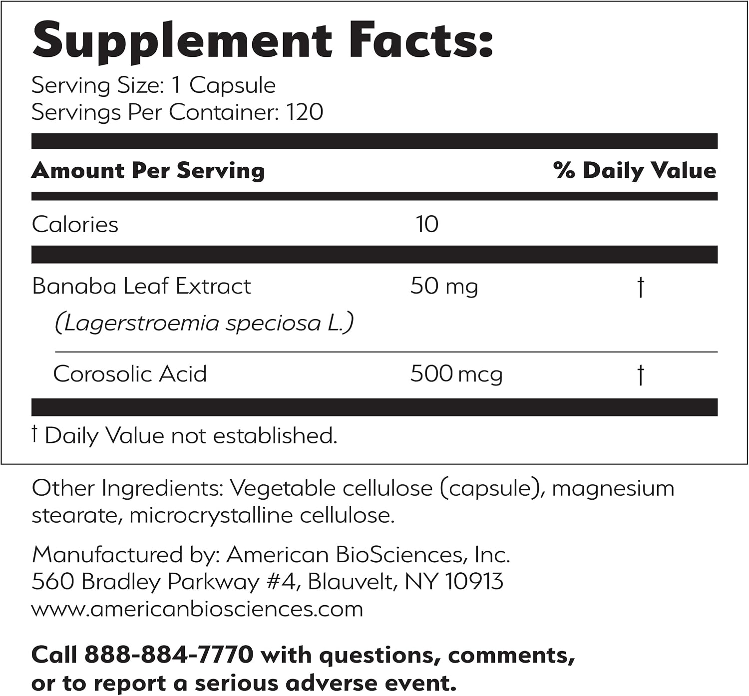 American BioSciences SUGARSolve 24/7 Banaba Leaf Extract – Corosolic Acid Supplement, 120 Vegetarian Capsules - görsel 2