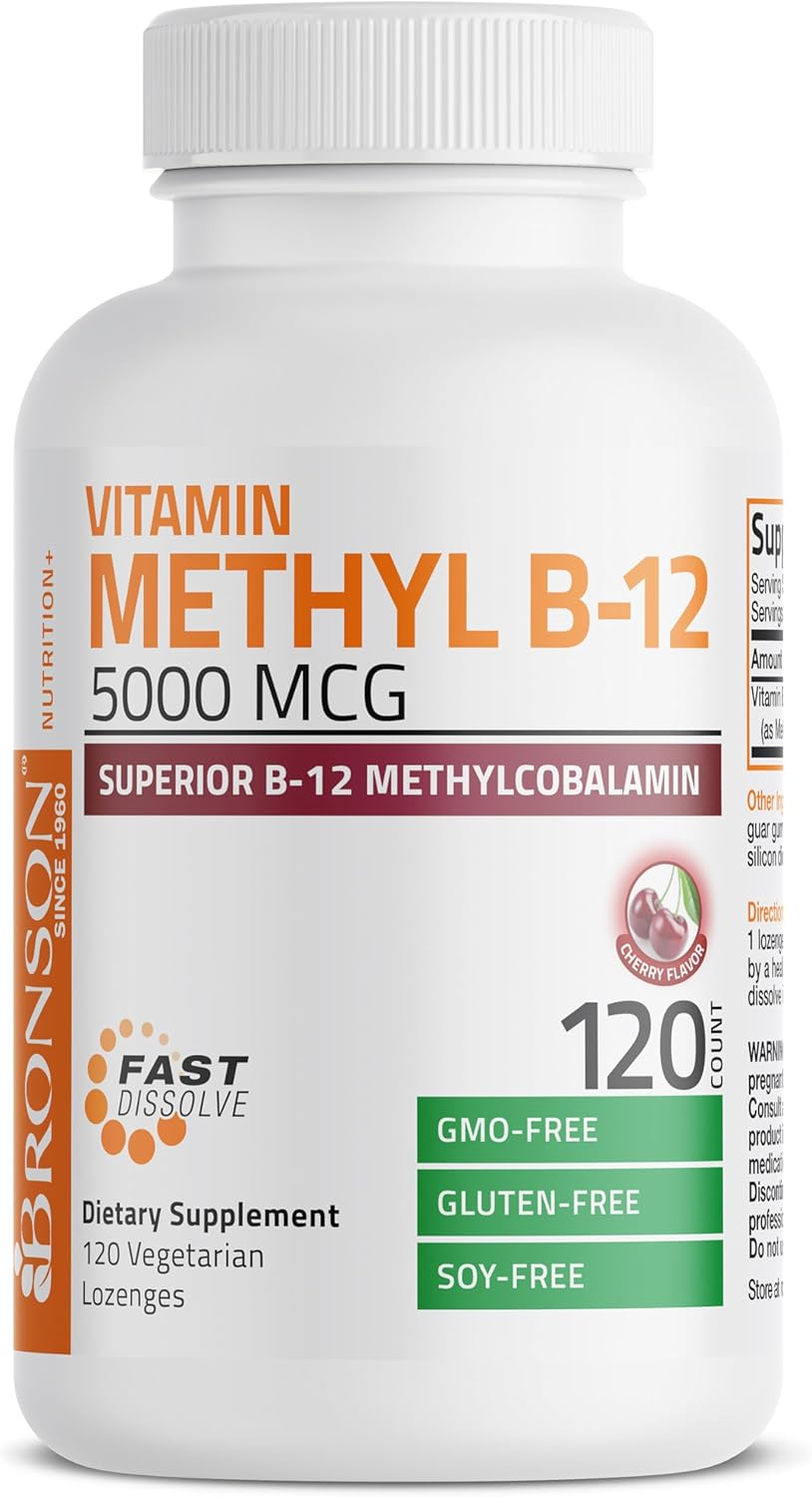Bronson Methyl B12 5000 mcg Vitamin B12 Methylcobalamin Energy & Brain Support, 120 Lozenges - görsel 3