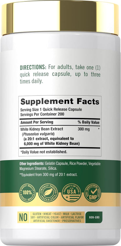 Carlyle White Kidney Bean Extract, 200 Quick-Release Capsules - Non-GM & Gluten-free