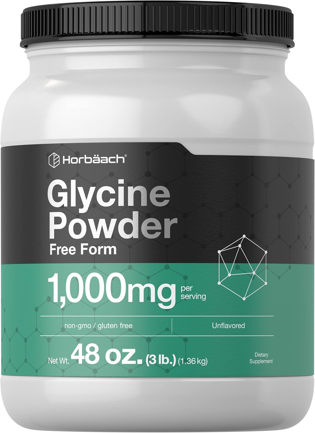 Horbäach Glycine Powder, 3 lb (1.36 kg) - Unflavoured, Vegetarian, Non-GMO, Gluten-free Free Form Amino Acid Supplement - görsel 1
