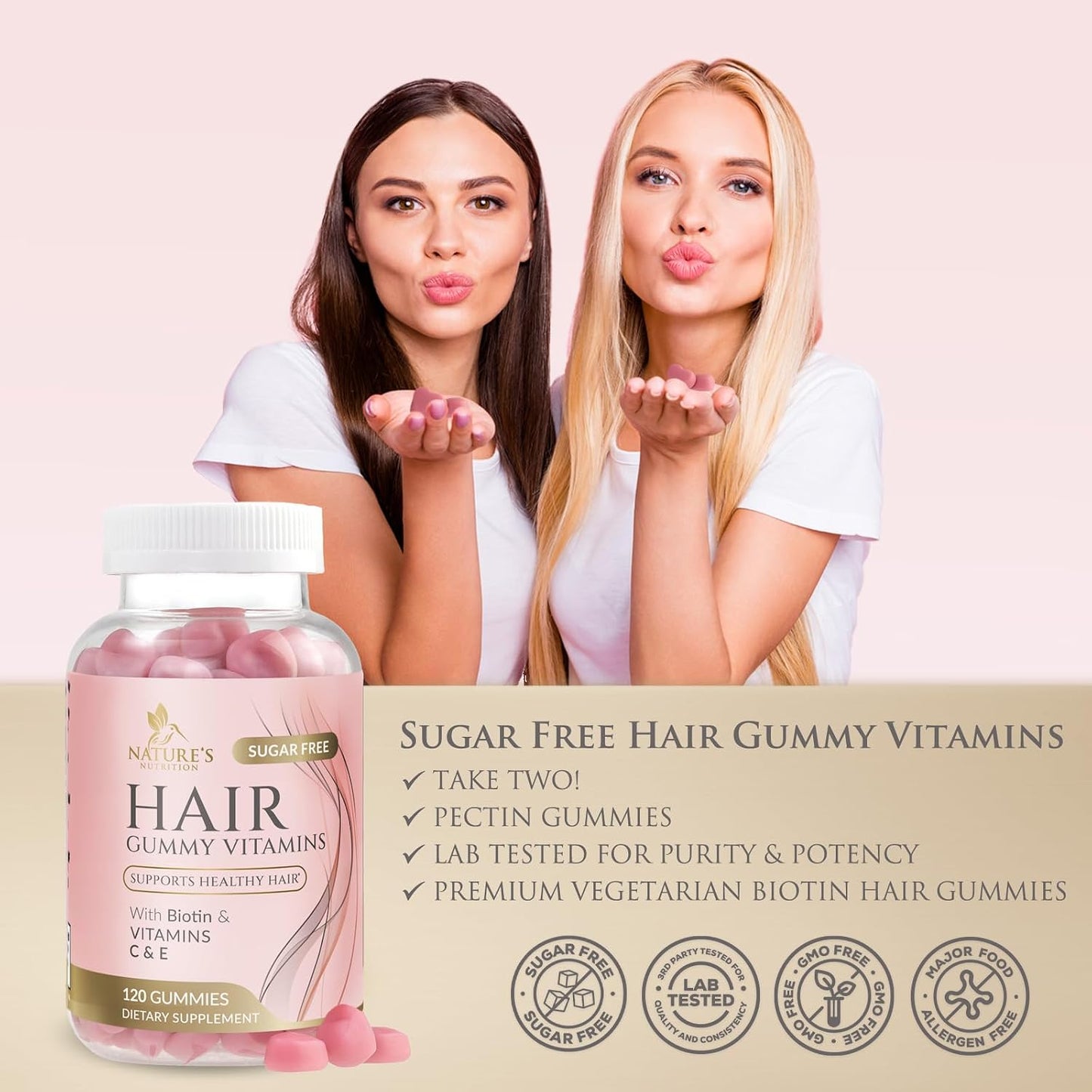 Nature's Nutrition Sugar-Free Biotin Gummies 5000mcg - Hair, Skin & Nail Support - 120 Gummies - görsel 6