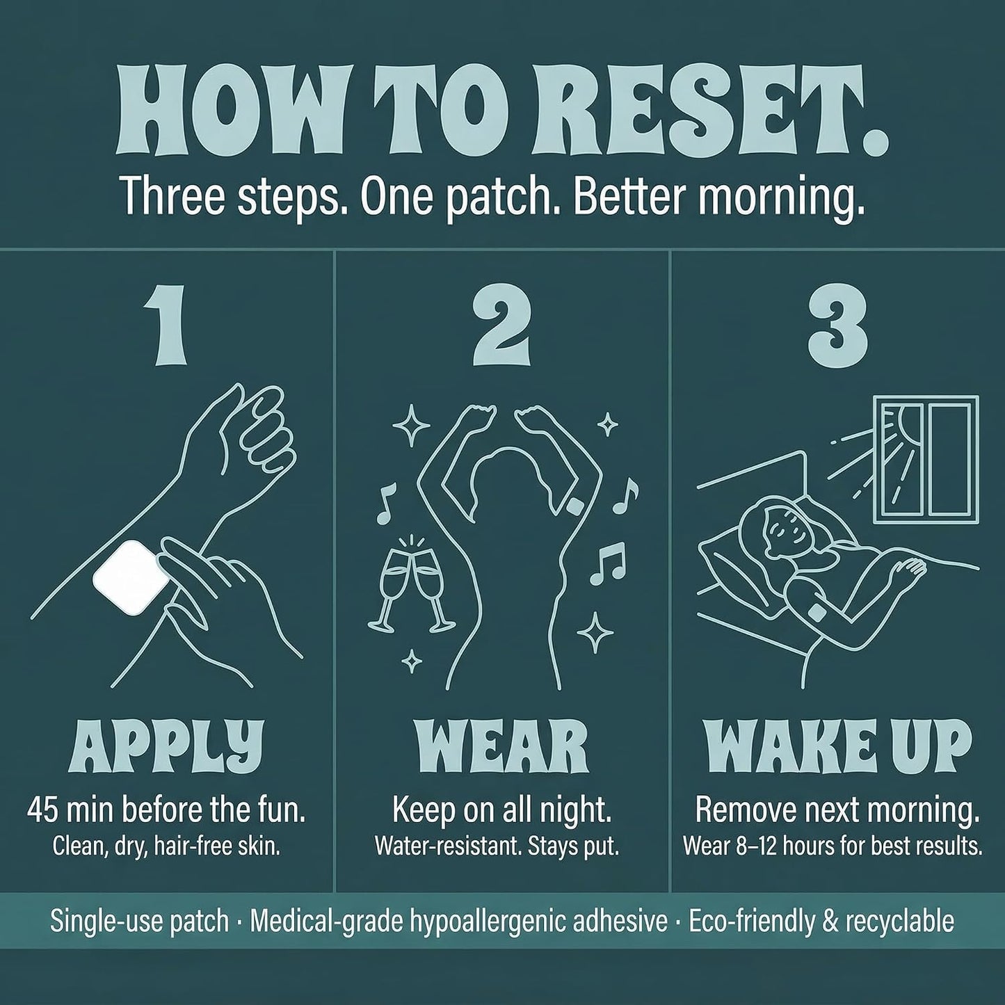 Reset Patches | Social Recovery Support | DHM 500mg Transdermal Patch | 12-Hour Time-Release | Magnesium + Botanical Blend | 60 Patches - görsel 4