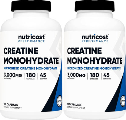 Nutricost Creatine Monohydrate 3,000 mg, 180 Capsules (750 mg Per Capsule) - Gluten-free, Non-GMO