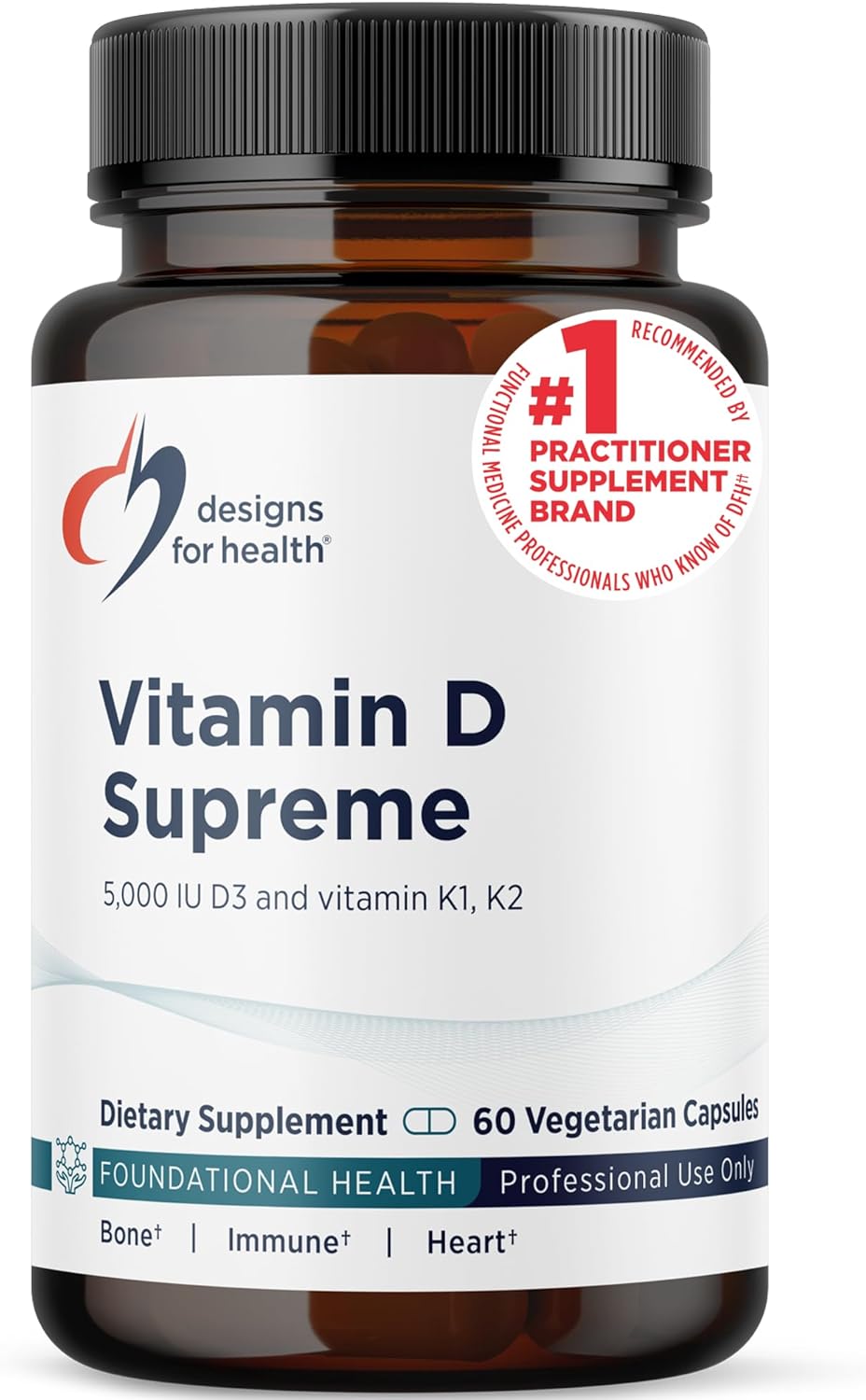 Designs for Health Vitamin D Supreme - Vitamin D3 5000 IU with Vitamin K2 MK-4, K1, and GG - Bone and Immune Support (60 Capsules) - görsel 1