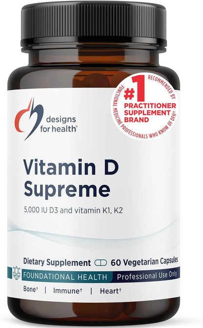 Designs for Health Vitamin D Supreme - Vitamin D3 5000 IU with Vitamin K2 MK-4, K1, and GG - Bone and Immune Support (60 Capsules)