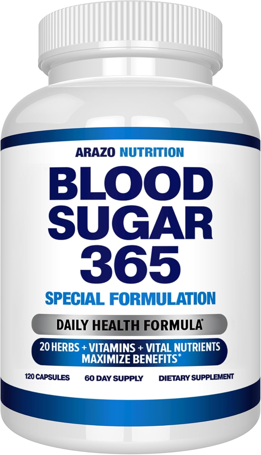 Arazo Nutrition Blood Sugar 365 Supplement – Supports Normal Energy Levels, 120 Capsules (60-Day Supply) - görsel 1