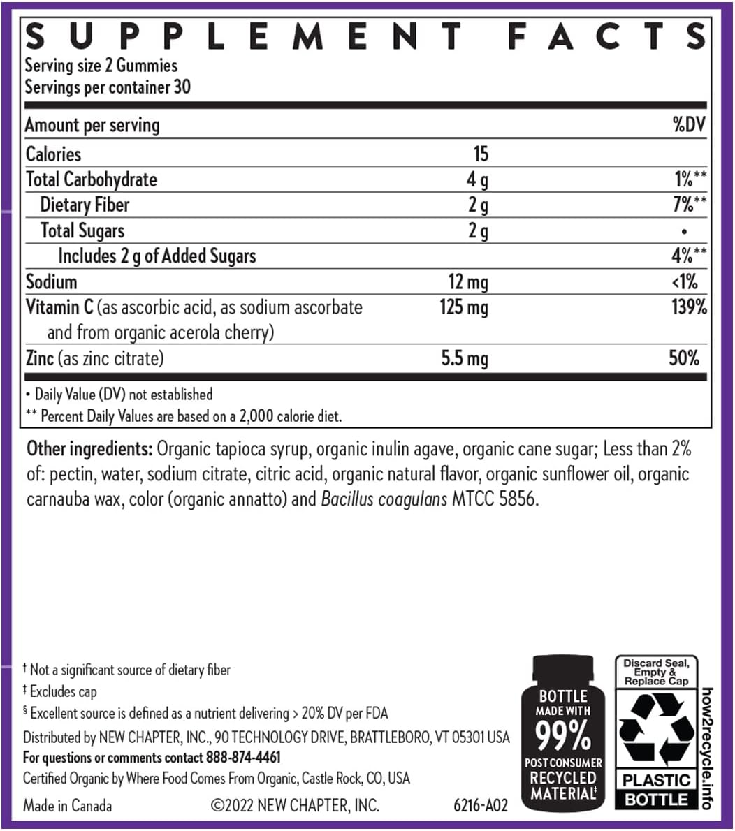 New Chapter Vitamin C+ Gummies – 35% Less Sugar, Immune Support, Citrus Flavoured, 60ct - görsel 6