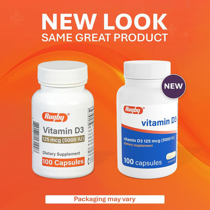 Rugby Vitamin D3 5,000 IU – 100 Capsules | Bone, Teeth & Immune Support