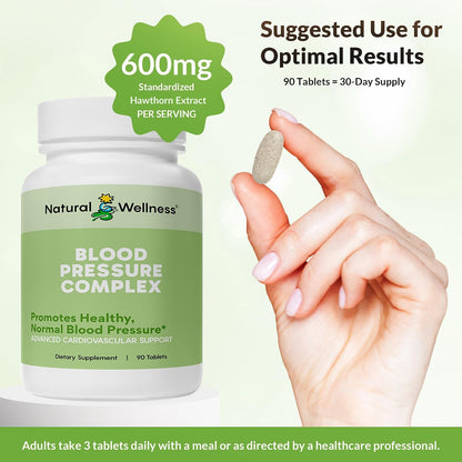 Blood Pressure Complex – Herbal & Nutrient Blend for Healthy Blood Pressure, Circulation, Heart Function and Stress Support – Maintains Normal Blood Flow – 90 Tablets