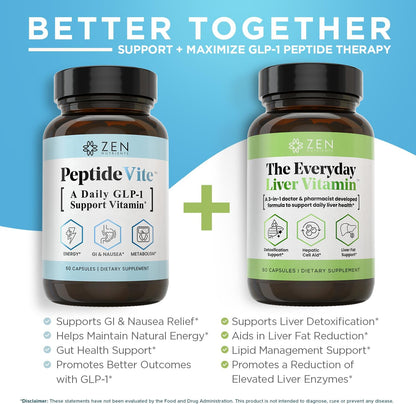 Zen Nutrients PeptideVite GLP-1 Support Supplement for Gut Health with Probiotics, Bromelain, Chromium Picolinate & Organic Ginger (60 Capsules)