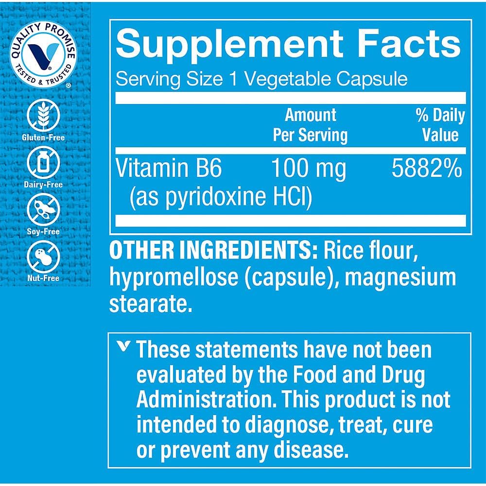 The Vitamin Shoppe Vitamin B6 100mg – Pyridoxine Food Supplement for Energy Metabolism and Brain Support - görsel 2