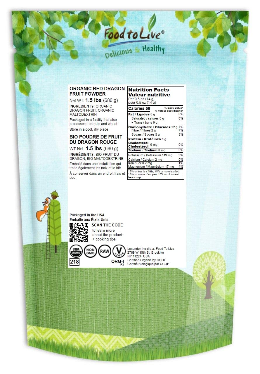 Food to Live Organic Dragon Fruit Juice Powder – Red Pitaya, 680g (1.5 lbs) - görsel 2