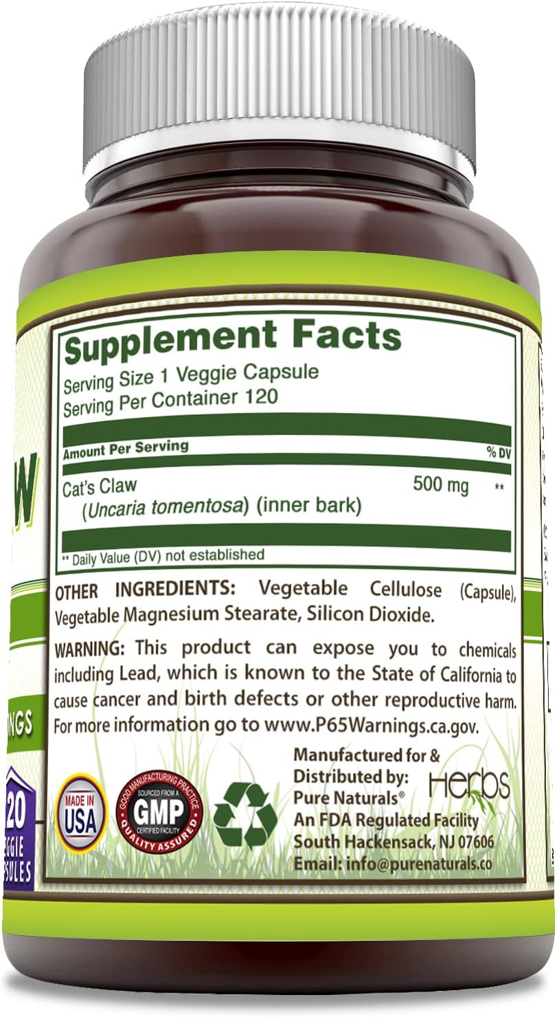 Pure Naturals Cat's Claw Capsules, 500 mg, 120 Capsules - görsel 3