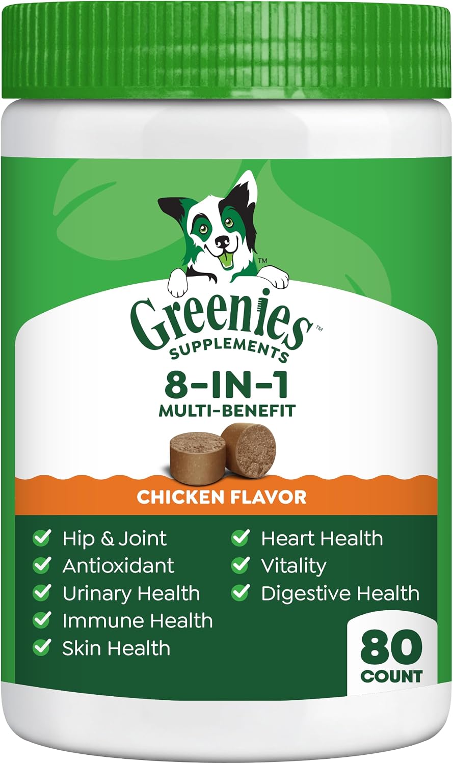 Greenies Supplements 8-in-1 Multi-Benefit Soft Dog Chews, Chicken Flavour, 439 g Tub, 80 Count - görsel 1