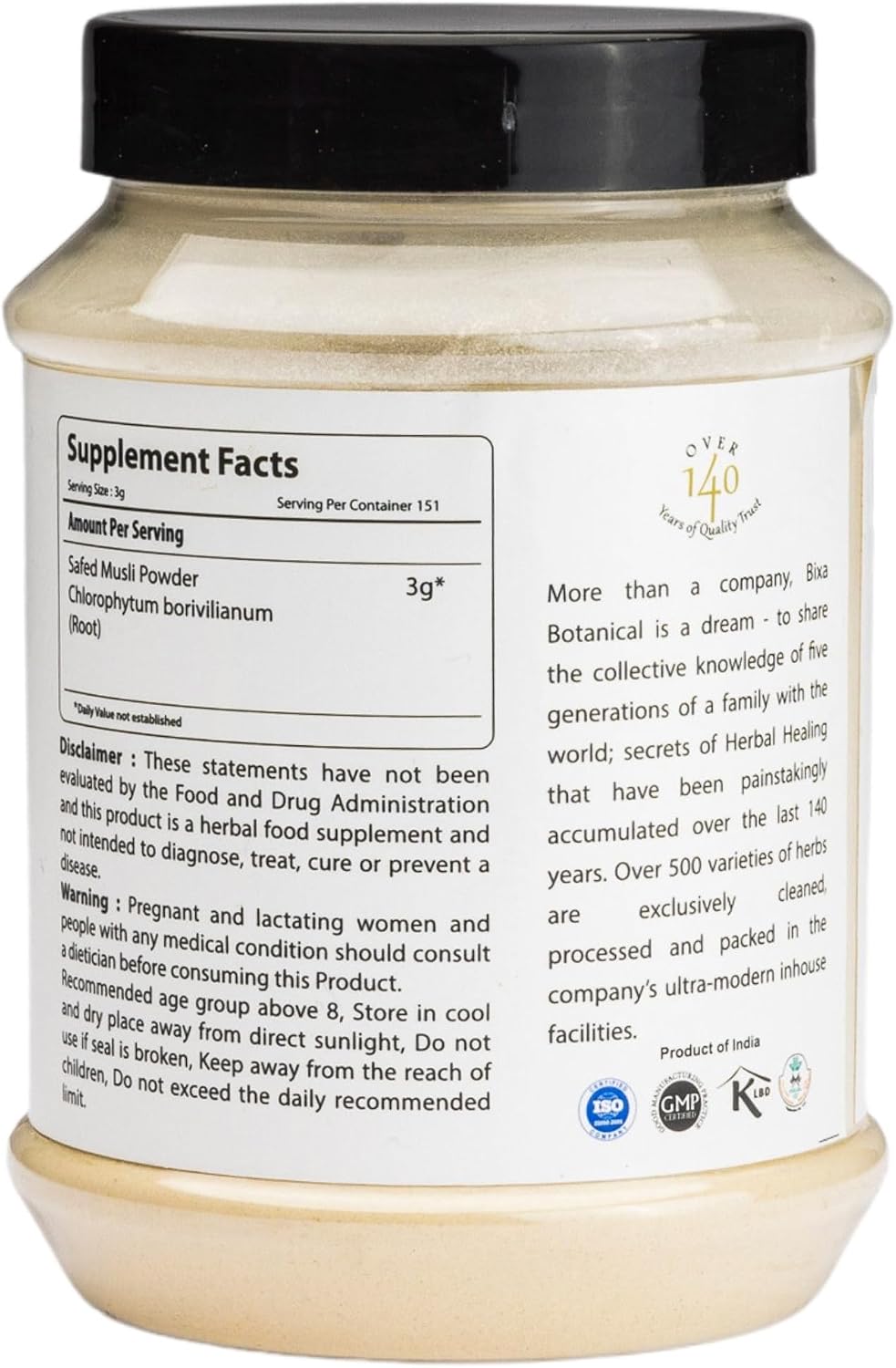 bixa BOTANICAL Safed Musli Powder - Ayurvedic Herbal Supplement, 16 oz - görsel 2