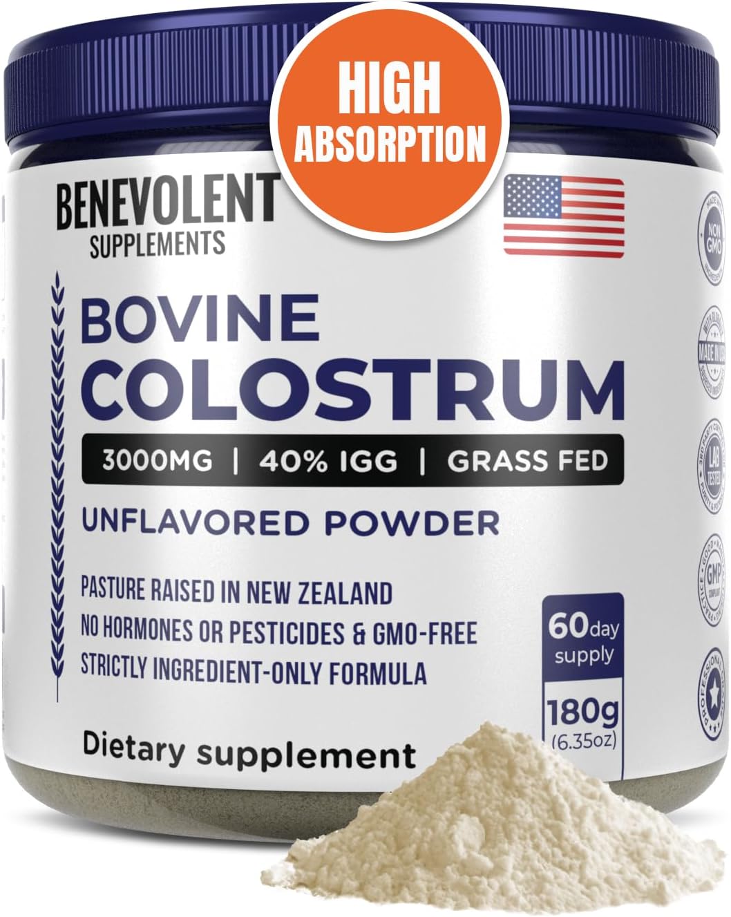 Bovine Colostrum Powder Supplement – 3000mg, 40% IgG, Grass Fed, Unflavoured (60 Servings) - görsel 1