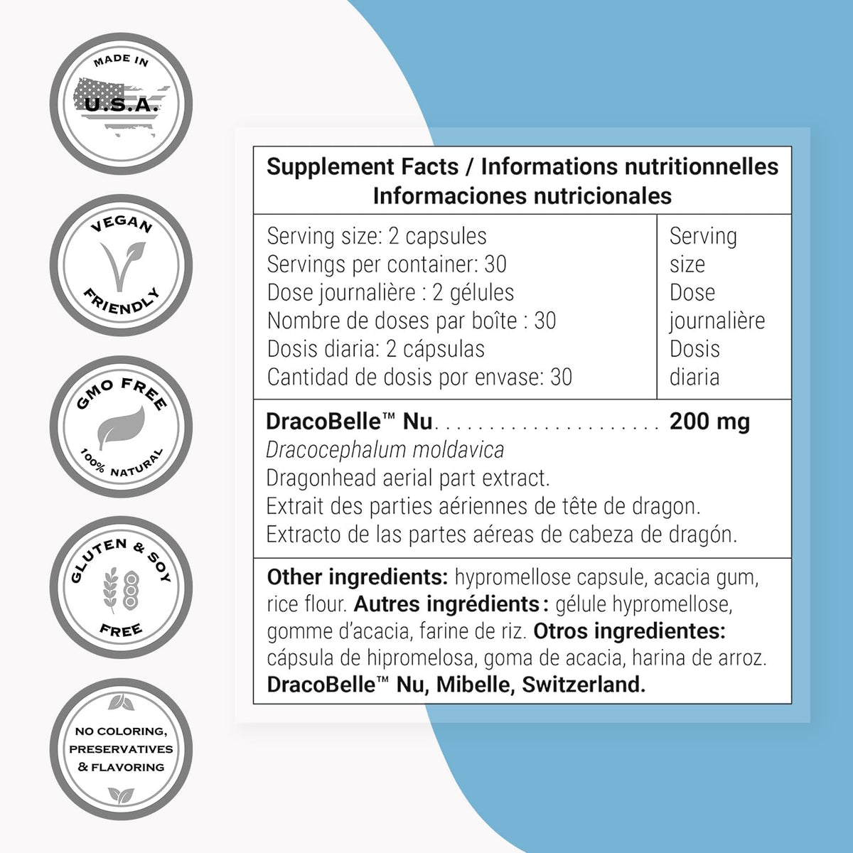 Supersmart Dragonhead Extract 200mg per Day (Patented DracoBelle) - Non-GM & Gluten-free - 60 Vegetarian Capsules - görsel 4