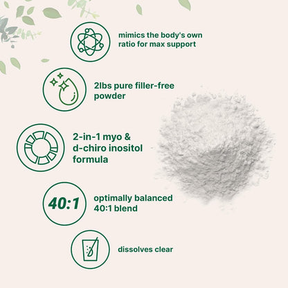 Micro Ingredients Myo-Inositol & D-Chiro Inositol Powder, 40:1 Ideal Ratio, 907g (442 Servings)