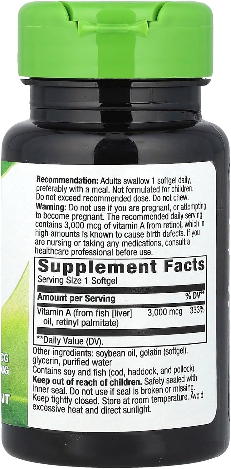 Nature's Way Vitamin A 3,000mcg High Potency Softgels - 100 Count - görsel 2