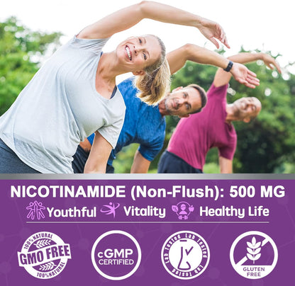 Sugar Free Nicotinamide 500mg Gummies - Flush Free Niacin, Vitamin B3 Niacinamide Supplement, 120 Count