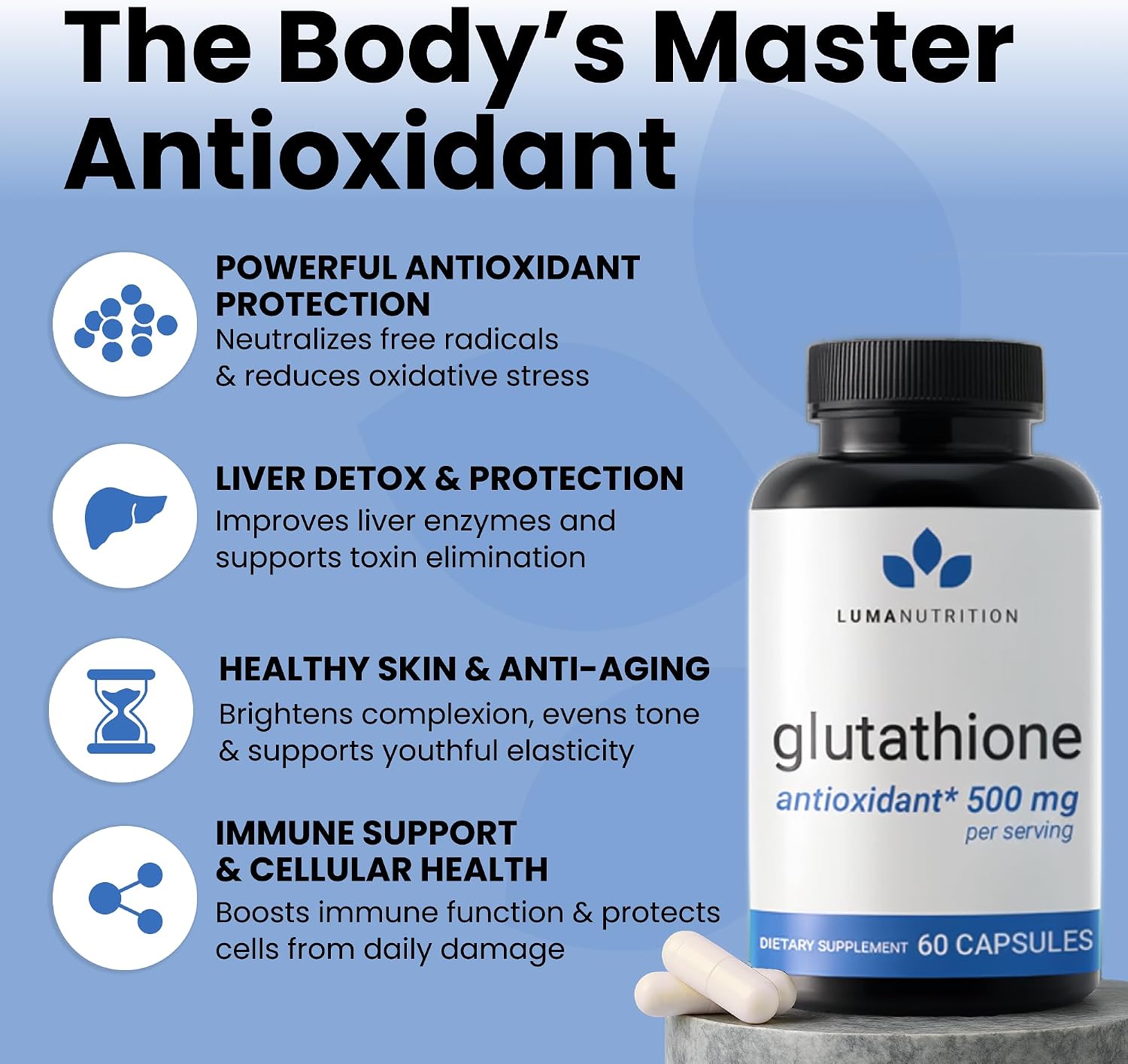 Luma Nutrition Premium Glutathione Supplement – 500mg – 60 Capsules - görsel 8