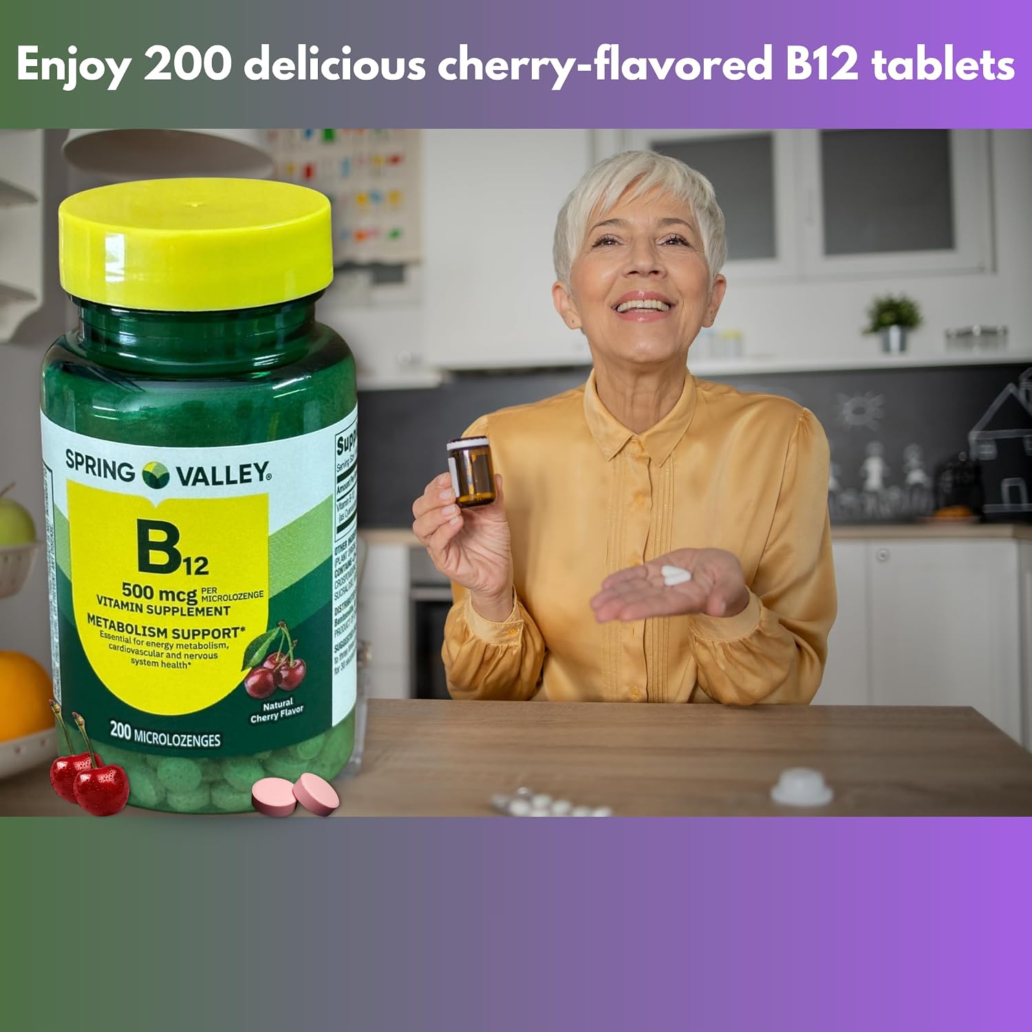 B12 500 mcg Sublingual Cherry Flavour Microlozenges (Pack of 3) - görsel 3