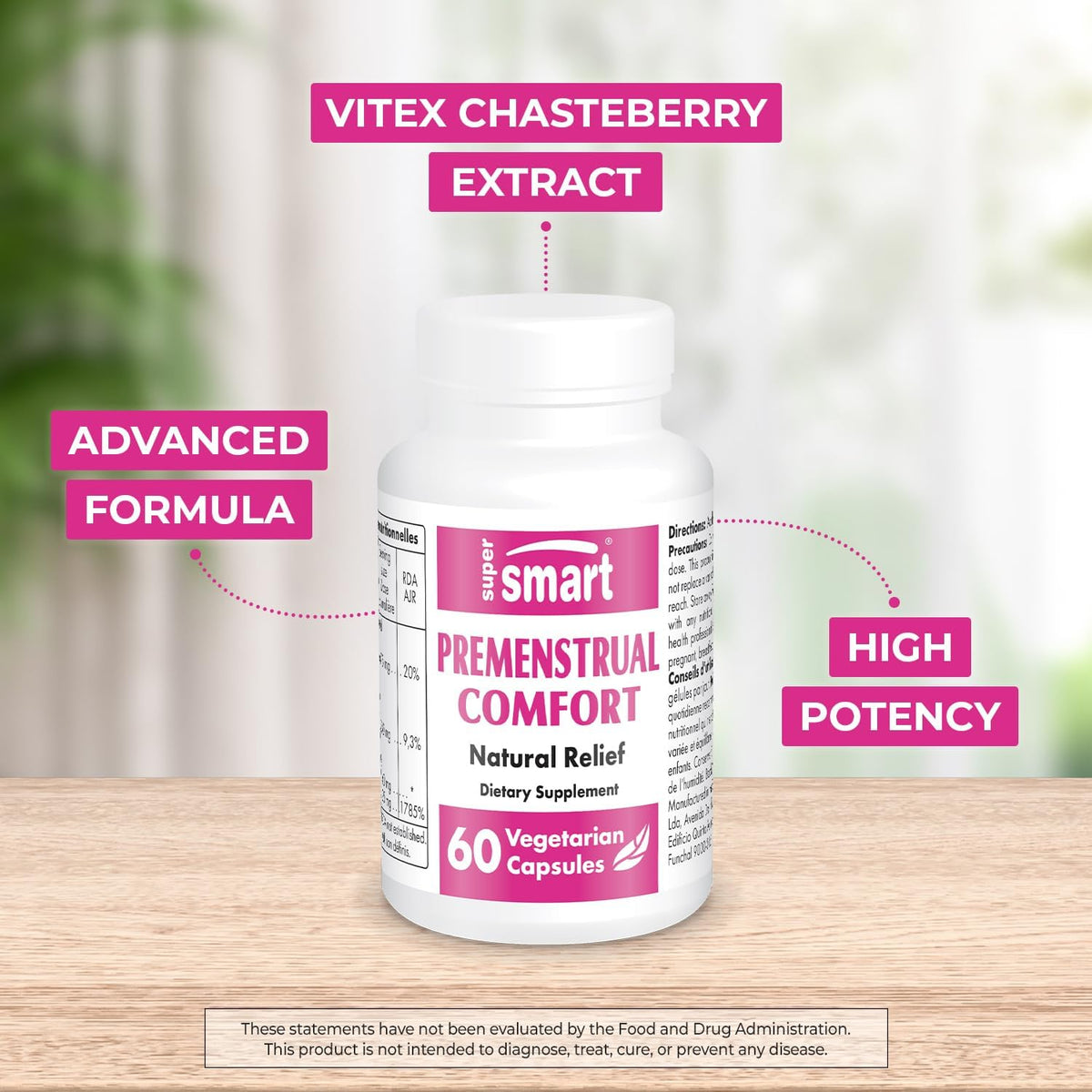 SuperSmart Premenstrual Comfort (Advanced Formula) - Vitex Chasteberry & Vitamin B6 - 60 Vegetarian Capsules - görsel 2