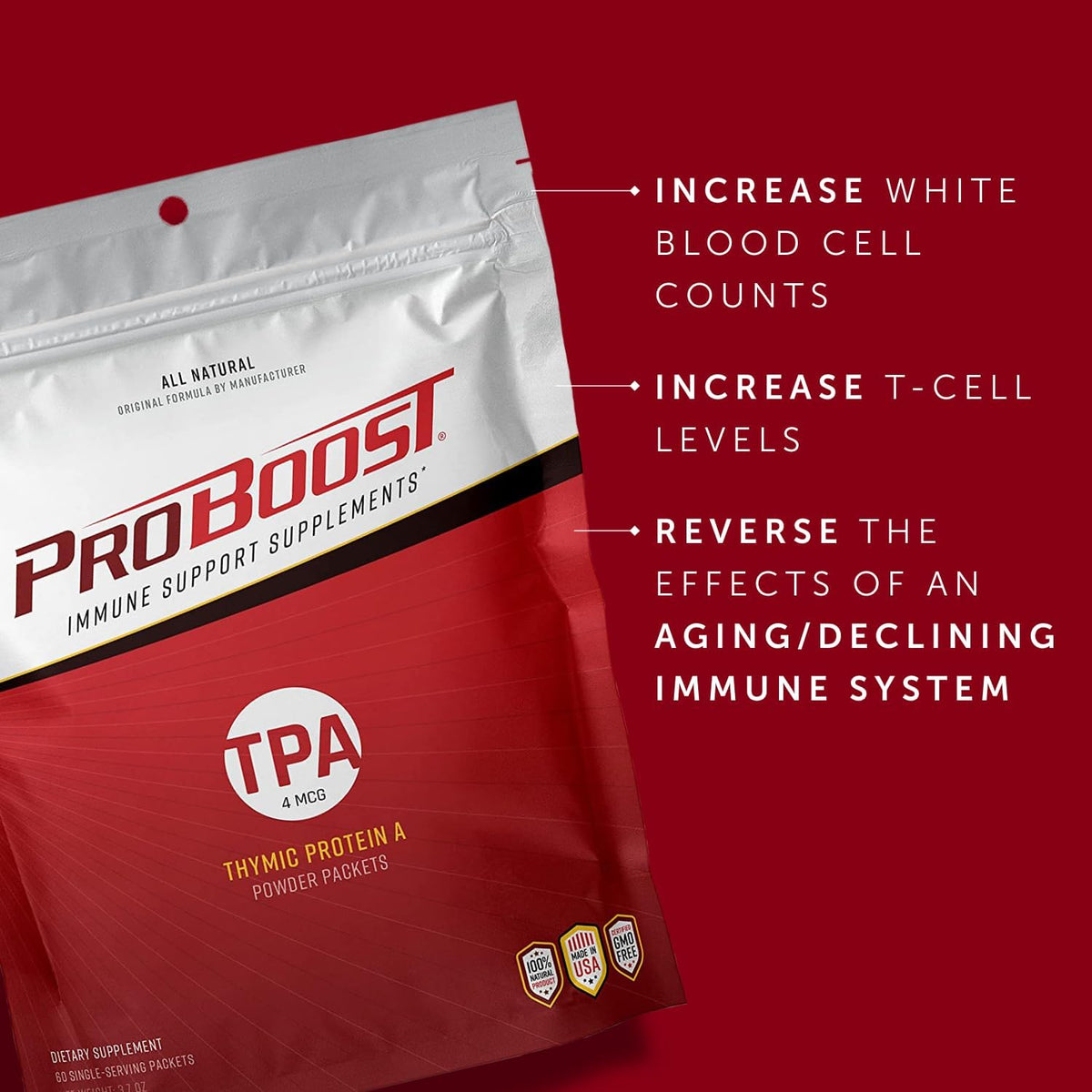 ProBoost Thymic Protein A (TPA) Powder Sachets - Immune Support - 60 Sachets, 4 mcg Each - görsel 2