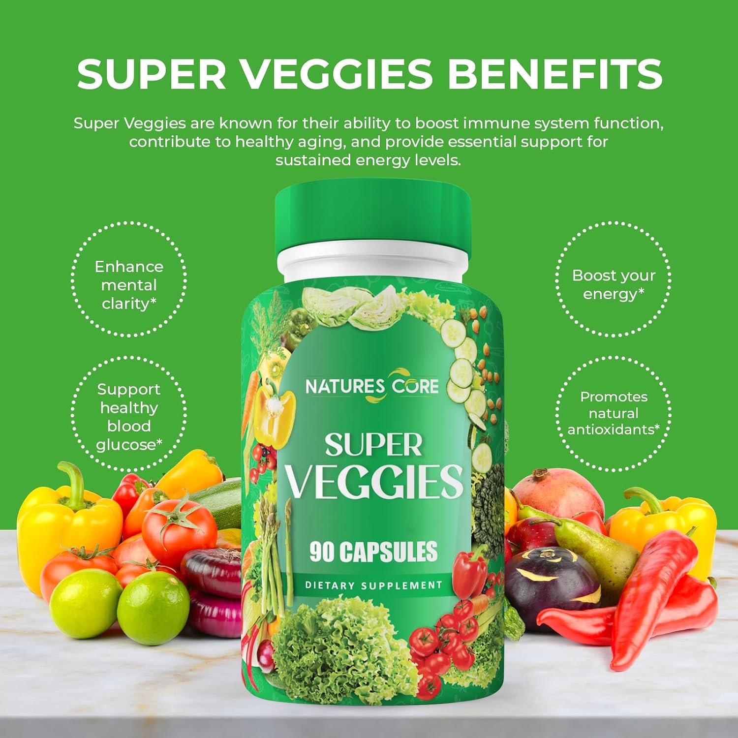 Nature's Core Fruit and Veggie Supplement - 360 Capsules - 100% Whole Super Fruit and Vegetable Vitamin, Made in the USA, Soya-free, Vegan - görsel 7