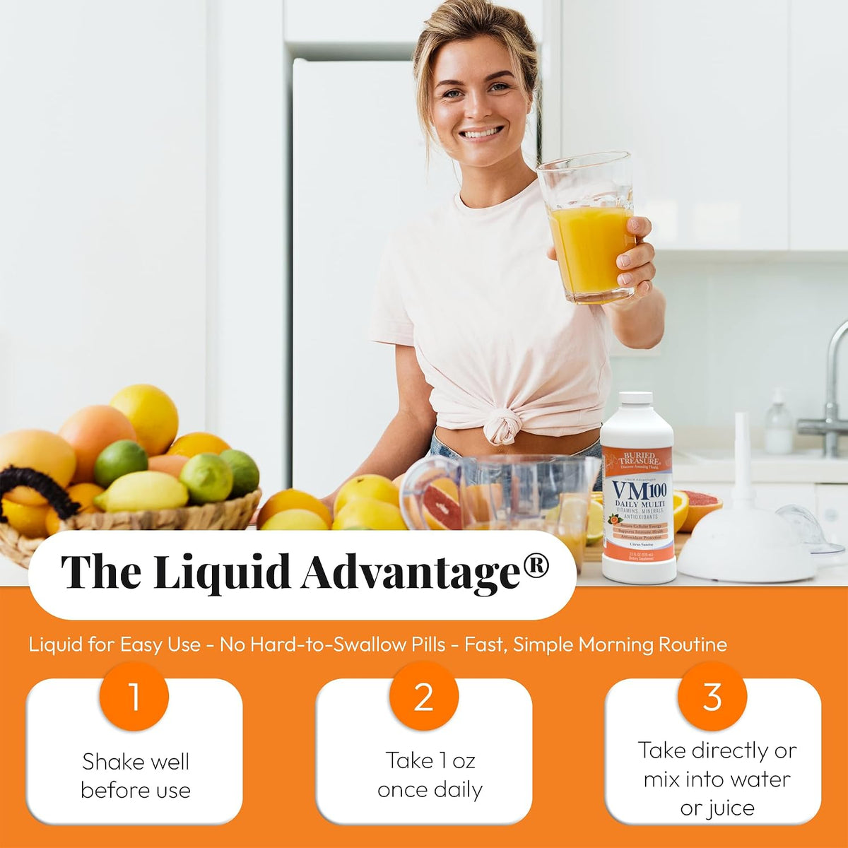 Buried Treasure VM100 Daily Liquid Vitamins and Minerals with Antioxidants, Vegan, Sugar-Free, Orange Zest Flavour, 32 Servings, 32 fl oz - görsel 5