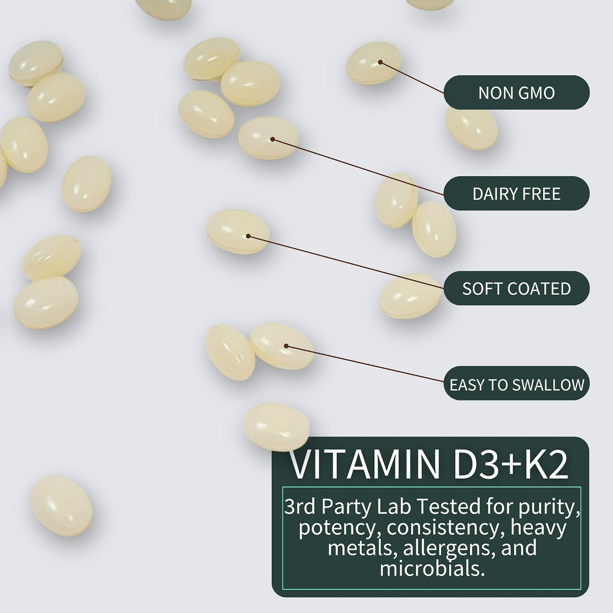 Good Friends Health - Vitamin D3 5000 IU + Vitamin K2 200 mcg - Bone and Immune Support - Organic Coconut Oil - 120 Soft gel capsules - görsel 8