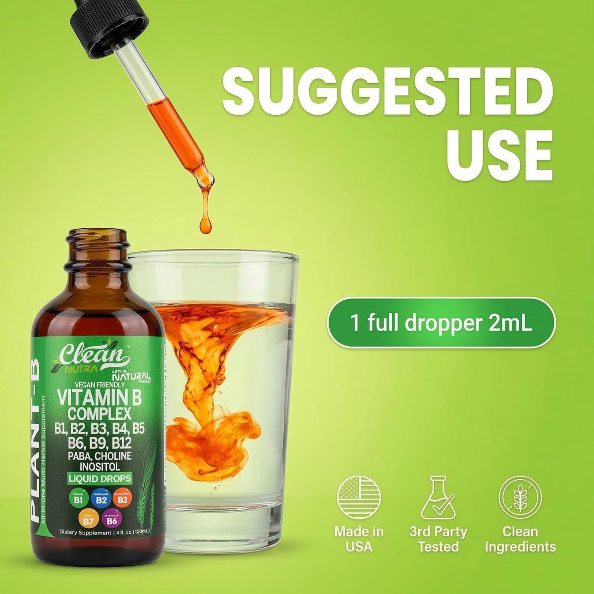 Vitamin B Complex Liquid Drops - Plant B Vitamin Supplement with Methylated B12, Choline and Probiotics - görsel 5