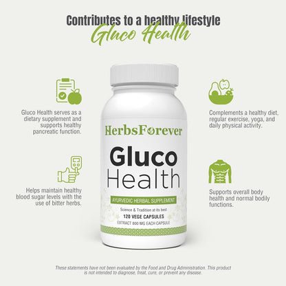 Herbsforever Gluco Health – Ayurvedic Blood Sugar Support with Gymnema Sylvestre, Shilajit, Turmeric & 17 Herbal Extracts (120 Veg Capsules)