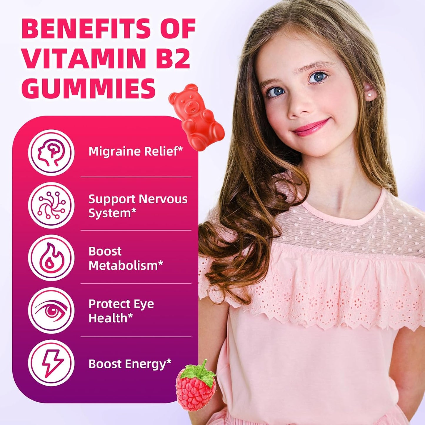 VCCHUYH Vitamin B2 Gummies 400mg – Riboflavin with Magnesium – Vegan, Non-GMO, Raspberry Flavour – 120 Gummies - görsel 3