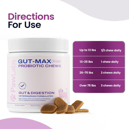 Gut Max Probiotic Chews for Dogs - Duck Flavour (90 Soft Chews)