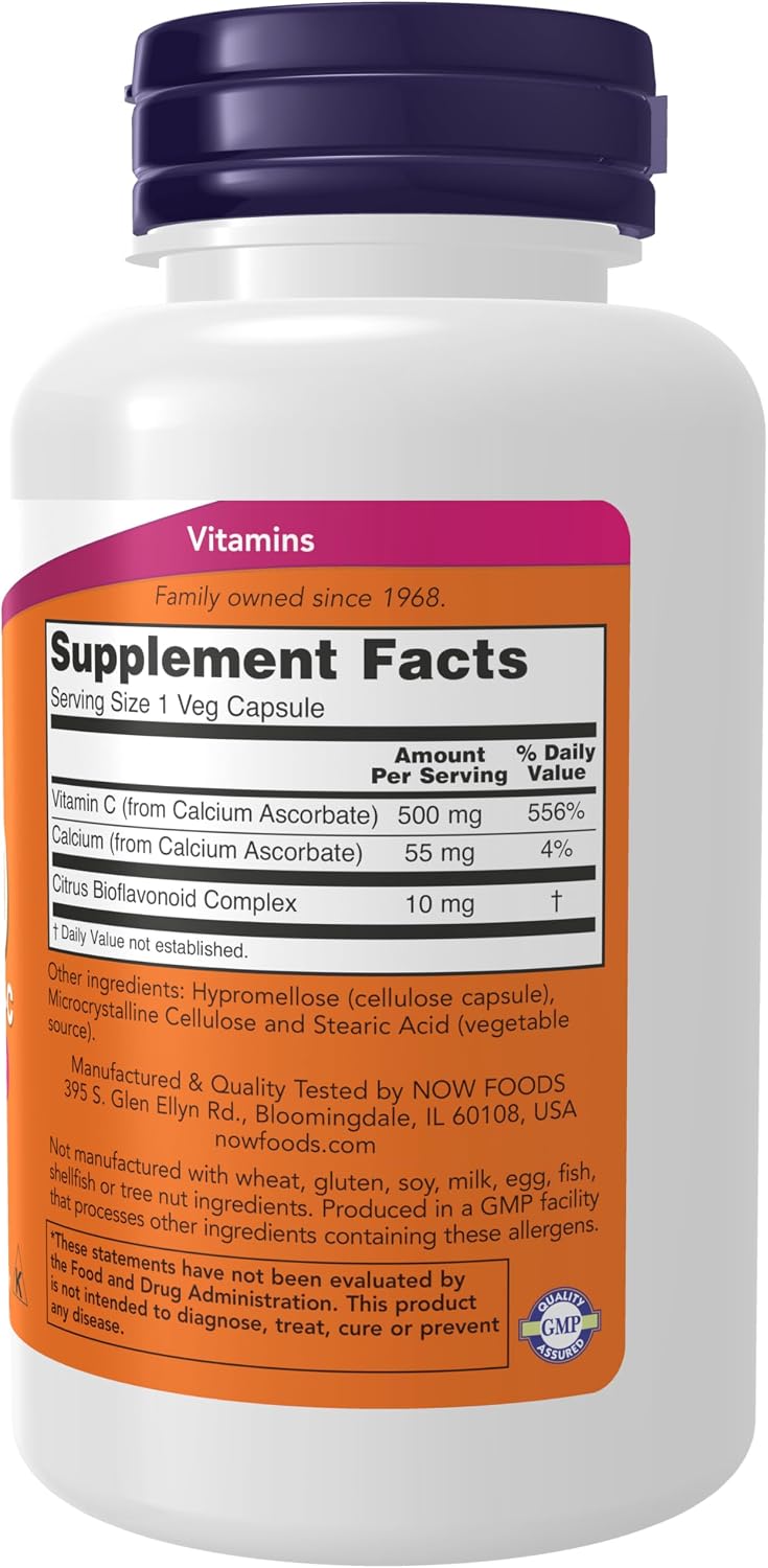 NOW Foods Vitamin C-500 Calcium Ascorbate, Antioxidant Support, 100 Veg Capsules - görsel 2
