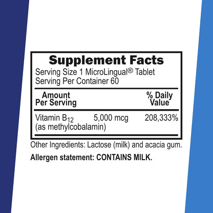 Superior Source No Shot Methylcobalamin B12 5000 mcg Sublingual Tablets, 60 Count