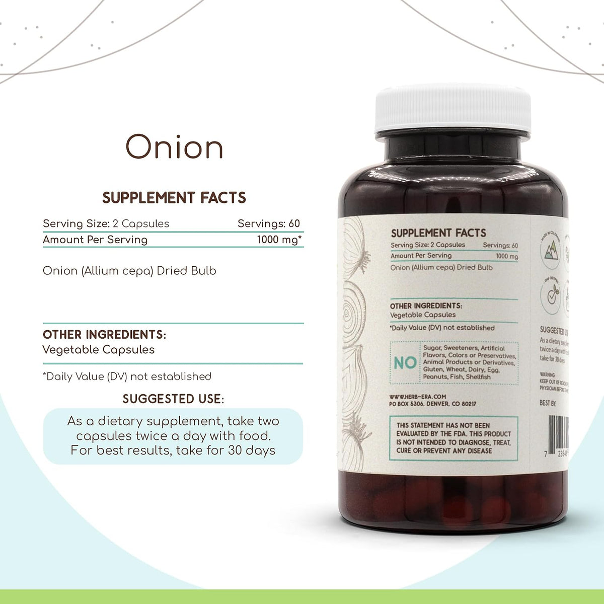 HerbEra Onion (Allium Cepa) 500 mg, 120 Capsules - görsel 2