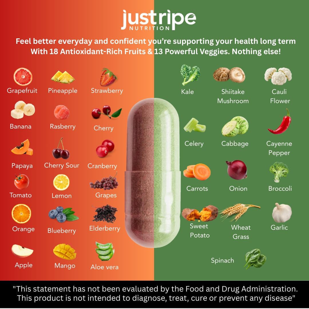 Fruits and Veggies Supplement - 90 Fruit and 90 Vegetable Capsules - Whole Food Superfood with Vitamins and Minerals - Contributes to Normal Energy Metabolism (1 Pack) - görsel 6